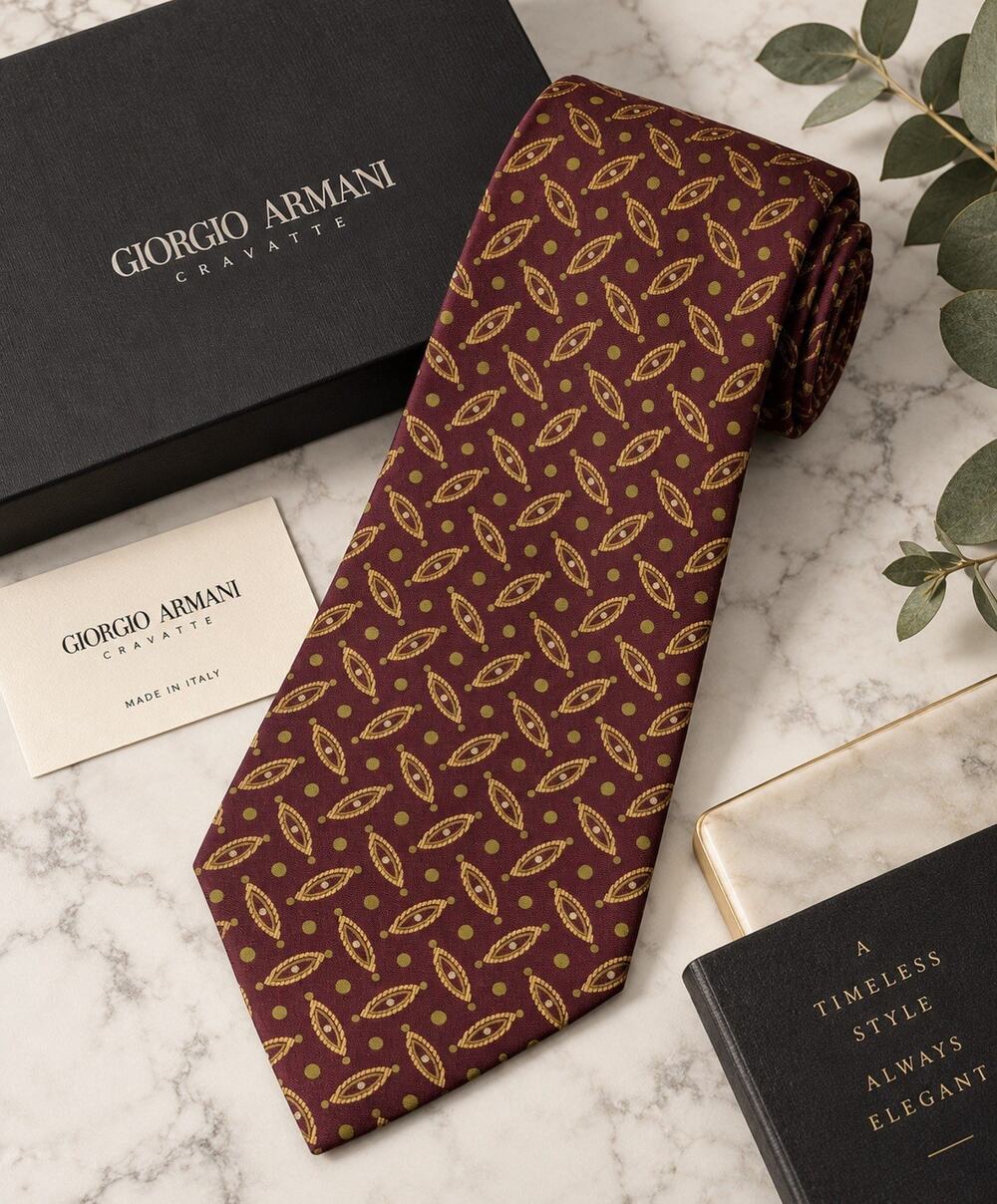 Vintage Giorgio Armani Cravatte Silk Tie Burgundy Paisley 100% Pure Silk Italy